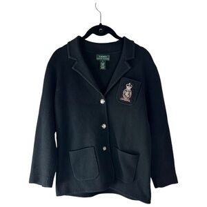 Ralph Lauren LRL Cotton Knit Black Crest Black Blazer Jacket Size Small